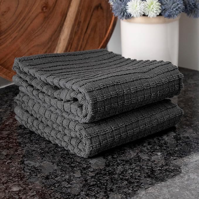 Ritz Royale Collection 100% Combed Terry Cotton, Highly Absorbent, Oversized Kitchen Towel Set, 28" x 18", 2-Pack, Solid, Graphite