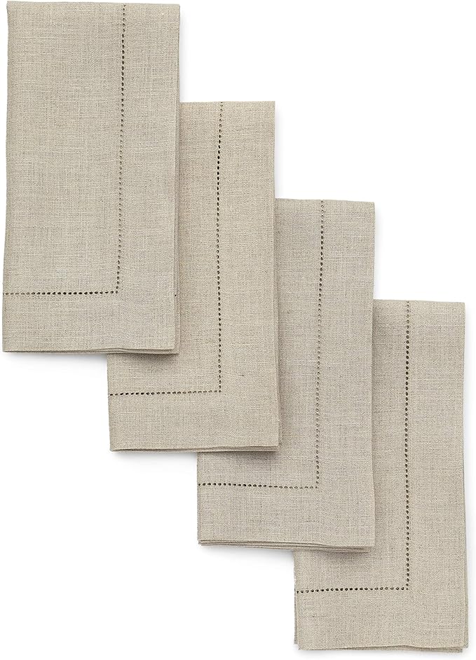 Solino Home Natural Linen Napkins Set of 4-100% Pure Linen Hemstitch Dinner Napkins 20 x 20 Inch for Spring, Summer, Mothers Day - Classic Hemstitch