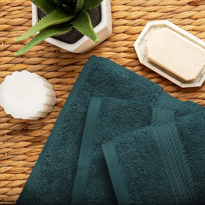 Superior Egyptian Cotton Pile 3 Piece Towel Set, Includes 1 Bath, 1 Hand, 1 Face Towel/ Washcloth, Ultra Soft Luxury Towels, Thick Plush Essentials, Guest Bath, Spa, Hotel Bathroom, Teal