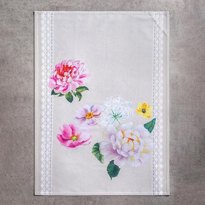 Maison d' Hermine Kitchen Towels Set of 3 100% Cotton 27.50" x 20" Reusable Cloth Tea Dish Towels Absorbent with Hanging Loop for Kitchen Gifts for Mothers Day Spring/Summer (Pivoine)