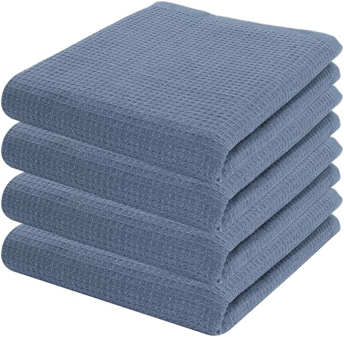 PurpleEssences Waffle Weave Kitchen Towel, 100% Cotton - 15x25 Inches with Hanging Loop, Ultra Soft Absorbent Quick Drying Dish Cloth, Tea and Hand Towels, 4 Pack - Spring Easter Summer - Smoky Grey