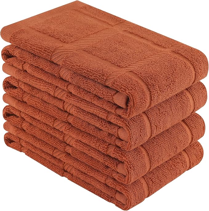 Homaxy Premium Kitchen Towels 18"x28", 4 Pack Large Cotton 380 GSM Dish Towels, Soft and Absorbent Kitchen Hand Towels with Terry Grid Design, Utility Tea Towel Set with Hanging Loop, Rust