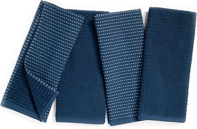 Thyme and Sage 100% Cotton Premium Turkish Kitchen Hand Towel Set, 16"x26", Ultra Absorbent, 350 GSM, Blueberry, Pack of 4