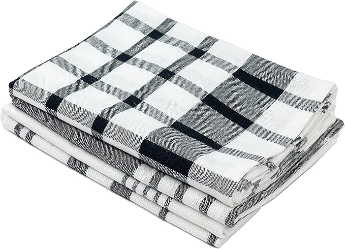 Chardin home Recycled Cotton Assorted Woven Kitchen Towels Set, Black-White | 18x28 Inch Kitchen/Dish Cloths Set of 4 |Super Absorbent Reusable Hand and countertop Towels, Ultra Soft Tea Towels