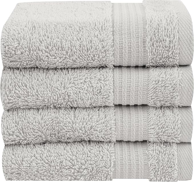 Cotton Paradise 100% Cotton Turkish Washcloth Set for Bathroom, 4 Piece Soft Absorbent Small Towels Wash Rags, Silver Grey