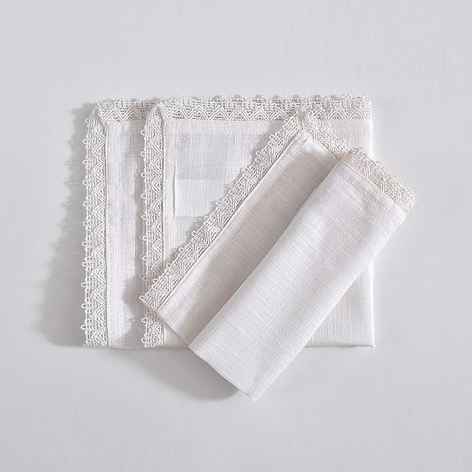 FINGERCRAFT Dinner Cloth Napkins in 100% Cotton, 12 Pieces Small Table Napkin Cloth,12 inches, Mitered Corners for Every Day Use Christmas Napkins Cloth Good Absorbency Lace White Easter Color