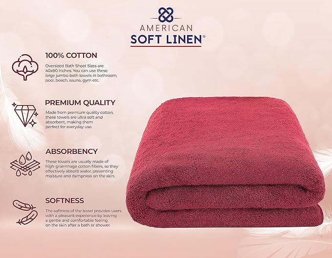 American Soft Linen 100% Cotton 600 GSM Turkish 40x80 Oversized Bath Towel Sheet, Extra Large Adult Towels for Bathroom, Bordeaux Red Bath Sheet