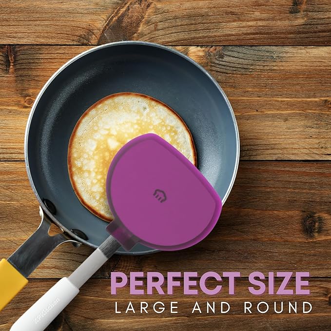 Wide Pancake Spatula Flipper - Heat Resistant Extra Large Silicone Turner for Non-Stick Cookware & Griddle - Perfect for Crepes & Eggs - Ideal Big Baking Tool for Women Who Love to Bake by KPKitchen