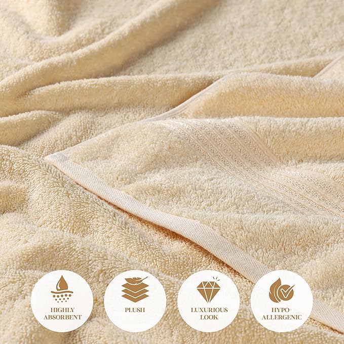 Superior Egyptian Cotton 3-Piece Towel Set, Basic Towels For Bathroom, Home Decor, Guest Bath, Shower, Apartment, Included 1 Face, 1 Hand, 1 Bath Towel, Washcloth, Quick Dry, Canary
