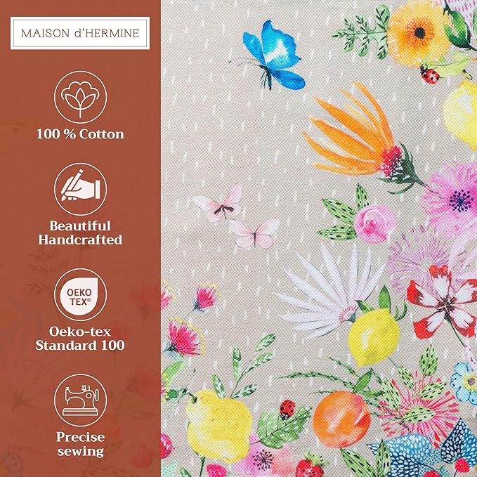 Maison d' Hermine Placemats Set of 4 100% Cotton Washable Cloth Place Mats Reusable Table Mats for Kitchen Dining Party Wedding Gifts for Mothers Day Spring/Summer (Jardin D'Ete - Fog, 13" x 19")