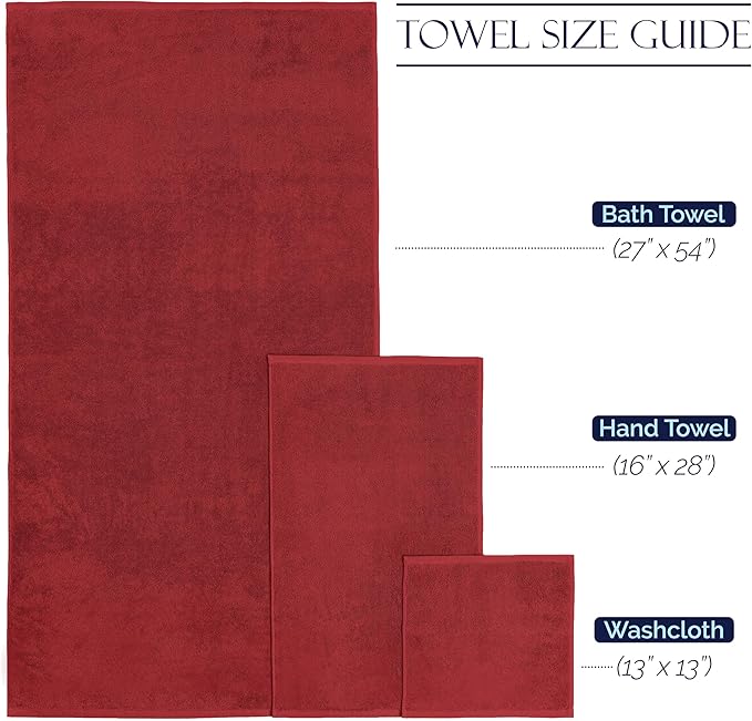 Elegant Comfort Premium Cotton 8-Piece Towel Set, Includes 4 Washcloths, 2 Hand Towels and 2 Bath Towels, 100% Turkish Cotton - Highly Absorbent and Super Soft Towels for Bathroom, Burgundy