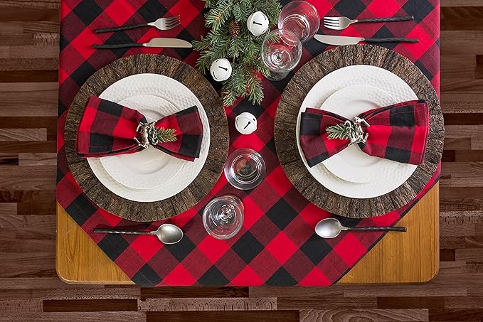 DII Buffalo Check Collection, Classic Farmhouse Cloth Napkin Set, 20x20, Red & Black, 6 Piece