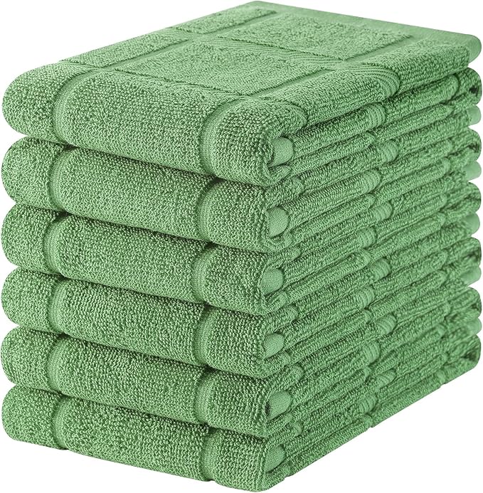 Homaxy Premium Kitchen Towels 18"x28", 6 Pack Large Cotton 380 GSM Dish Towels, Soft and Absorbent Kitchen Hand Towels with Terry Grid Design, Utility Tea Towel Set with Hanging Loop, Grass Green
