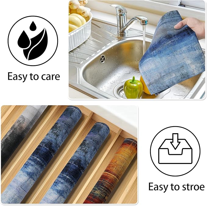 Blue and Gray Placemats Washable, Linen Rectangular Place Mats Set of 4, Dining Table Decor for Living Room, Kitchen, Farmhouse and Outdoor (Blue Gray, 12x18 Inch)