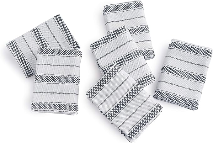 Kitchen Towels Set – Pack of 6 (20’’ x 30’’) Extra Large Premium Cotton Dish Towels for Kitchen – Chain Stripe Towels – Absorbent – 100% Cotton – with Hanging Loop – Dark Grey