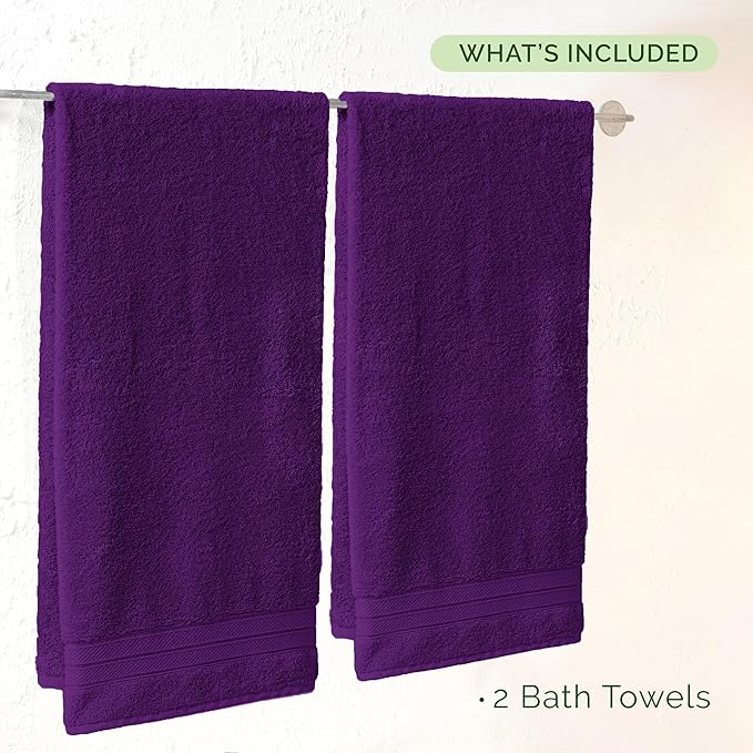 Elegant Comfort Three Line Popcorn Towel Set for Bathroom 27 x 54 inches, Premium Hotel Quality 2-Pack Bath Towels, 100% Turkish Cotton, Soft and Durable, Quick Dry and Highly Absorbent, Purple