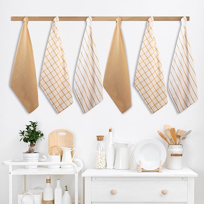 LANE LINEN Kitchen Towels Set of 6-100% Cotton, Quick-Drying 18” x 28” Dish & Tea Towels, Premium Hand Towels for Drying Dishes - Yellow