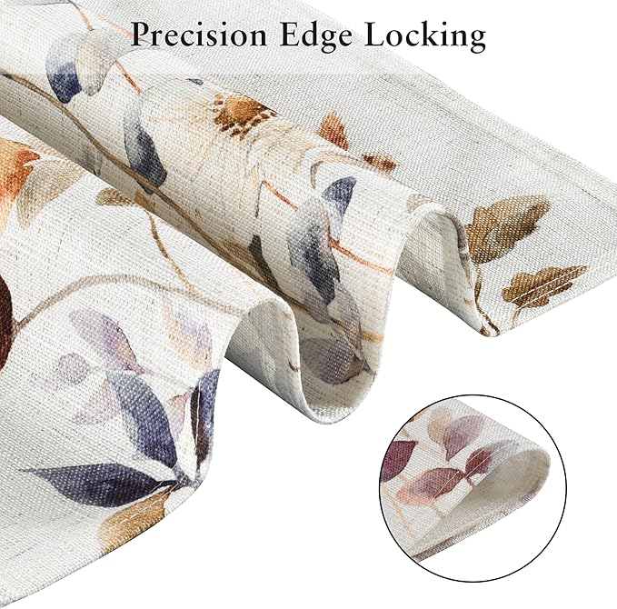 LilyCat Linen Fabric Floral Placemats, Waterproof Durable Boho Dining Table Mats for Kitchen, Rustic Vintage Washable Place Mats Set of 4, 18’’× 12’’