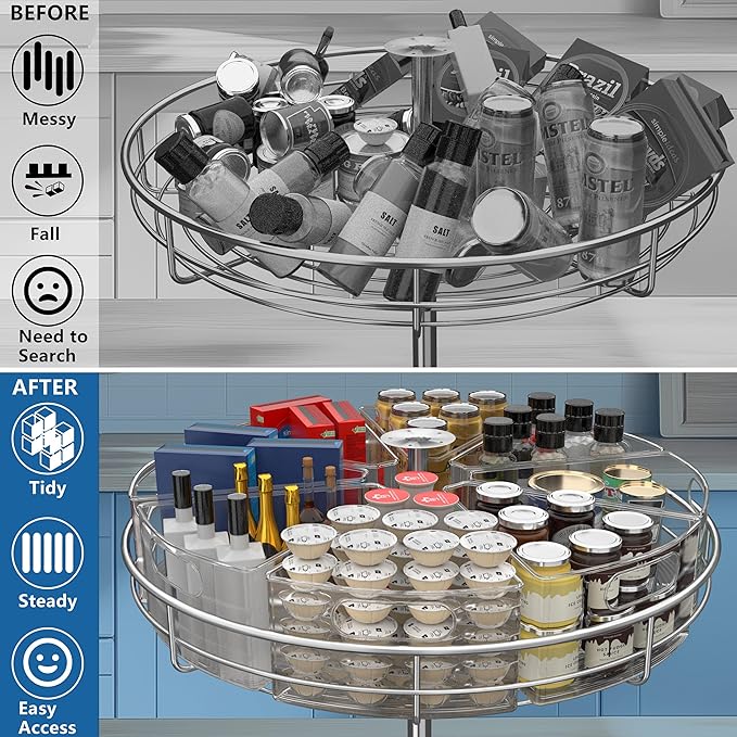 JOWBOOW Lazy Susan Organizer Bins for 28"-29" Diameter Corner Cabinet Lazy Susan, 8 Pack, Clear Plastic Cabinet and Pantry Storage Bin, 1/8 Wedge-Food Safe, BPA Free