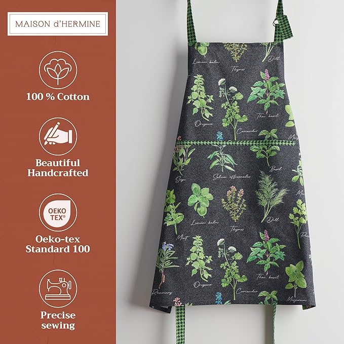 Maison d' Hermine 100% Cotton Apron for women with Pocket Kitchen Chef Apron for Men Cooking Mothers Day Gifts