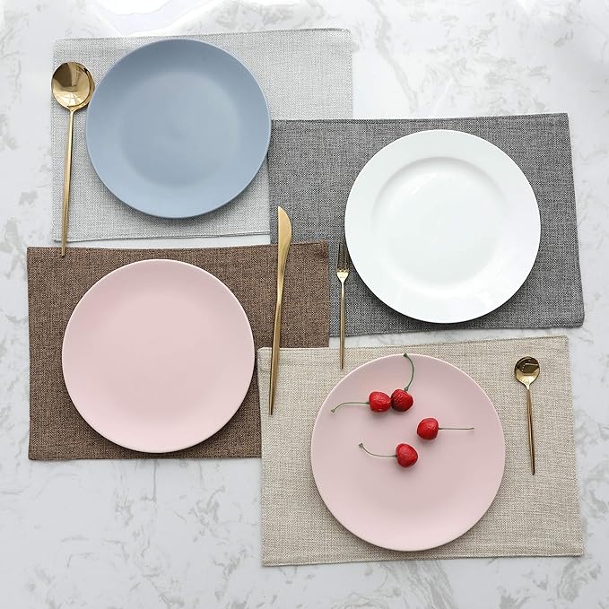 Home Brilliant Table Place Mats Fabric Cloth Placemats Set of 8 Heat Resistant Dining Linen Place Mats Kitchen, Dark Grey