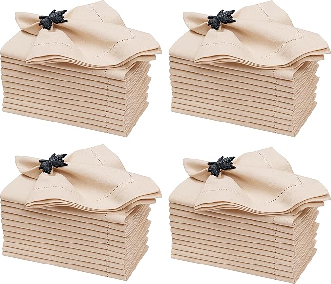 ALPHA Living HOME Linen Cloth Napkins Set of 48, 18x18 Inches Flax Cotton Dinner Napkins, Natural Fabric with Hemstitched Mitered Corners, Reusable & Machine Washable for Wedding, Party & Table Decor