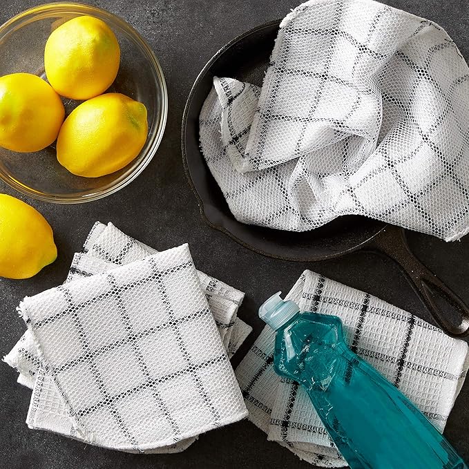 DII Scrubber Dishcloths Collection Windowpane Dishrag Set, 12x12, White/Black Stripe, 6 Piece