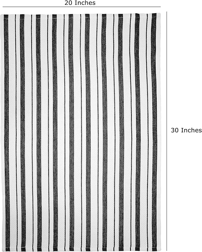 COTTON CRAFT Oversized Kitchen Towels - 4 Pack 100% Cotton Basketweave Tea Dish Towels - Absorbent Reusable Low Lint Quick Dry - Cooking Drying Restaurant Bar Cleaning Cloth Napkin -20x30 Black Stripe