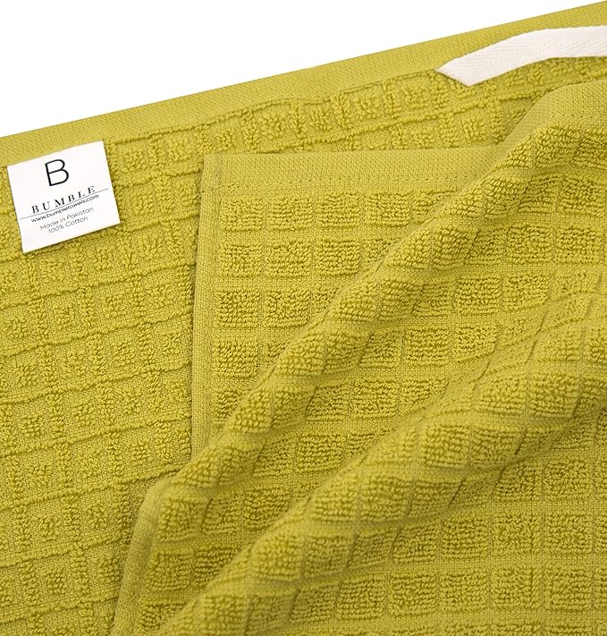Premium Kitchen Towels (20”x 28”, 6 Pack) | Large Cotton Dish Towels | Flat & Terry Highly Absorbent Kitchen Linen Set with Hanging Loop | Lime Green Check