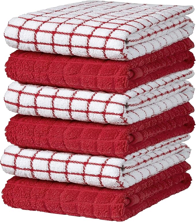 Bumble Kitchen Towels (6 Pack) | 16" x 28" | 100% Cotton Dish Towels for Kitchen | 380 GSM | Soft, Highly Absorbent & Durable Dish Towels with Hanging Loop | Red