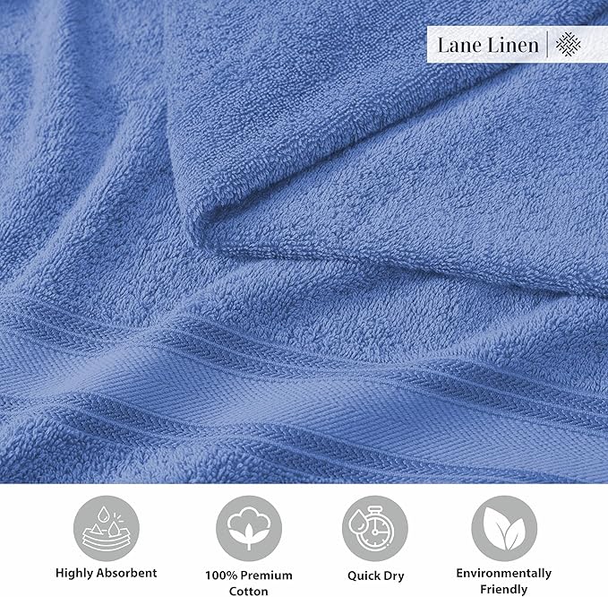 LANE LINEN 100% Cotton 4 Pack Bath Sheets (35"x66") - Zero Twist Cotton Extra Large Bathroom Towels - Quick Dry, Soft & Absorbent Oversized Bath Towels - Machine Wash in Cold Water - Cerulean Blue