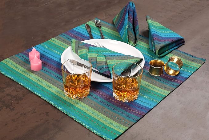 Ramanta Home Salsa Stripe Teal Oversized Cloth Napkins 20x20 Inches, Cotton Soft & Durable Table Napkin Ideal for Weddings, Restaurant, Washable Kitchen Fabric for Everyday Use