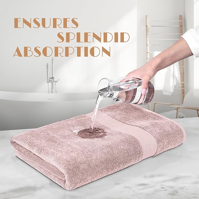 White Classic Pink Bath Towels 27x54 Inch, Cotton Towel Set for Bathroom, Hotel, Gym, Spa, Soft Extra Absorbent Quick Dry 4 Pack