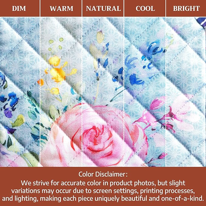 Maison d' Hermine 100% Cotton Oven Mitt & Pot Holder Set (7.5"x13" & 8"x8") Heat Resistant BBQ Cooking Gloves with Loop Kitchen Gifts for Mothers Day Spring/Summer (Sweet Rose Lavender - Lush)