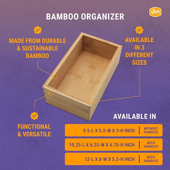 YBM HOME Bamboo Storage Boxes with Handle, Organization Storage for Kitchen, Living Room, Bathroom, Office, Large