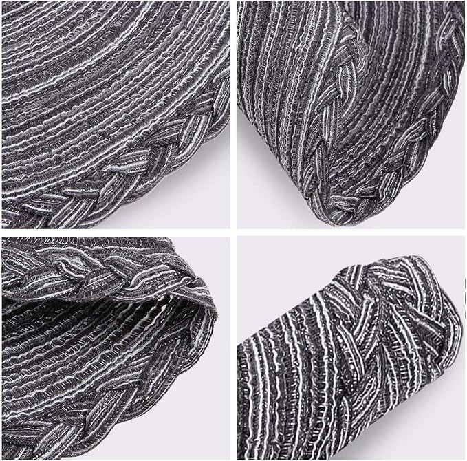 Indoor and Outdoor Round Cotton Placemat, Non Slip Round Braided Placemats Cotton Polyester Table Mats for Dining Tables 15 inch (Gray and Black, Set of 4)