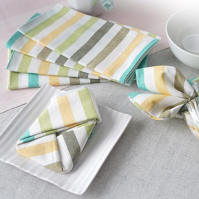 FINGERCRAFT Cloth Napkins, Everyday Use, Premium Quality High GSM Woven Cotton, Set of 12, 20X20 Inch Oversized Napkins Cloth Mitered Corners, Soft, Durable Hotel Quality Soft Stripe