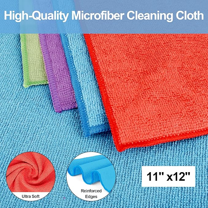 Microfiber Cleaning Cloth, 150 Pack Cleaning Rags,12" X 11" Lint Free Dish Towels Wash Cloths, Reusable Microfiber Towels for Home and Kitchen Bathroom Apartment Cleaning Supplies, Assorted