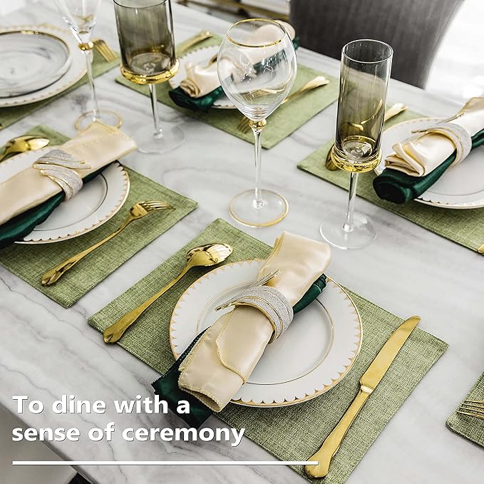 Home Brilliant Cloth Placemats Set of 6 Heat Resistant Dining Table Place Mats Kitchen Table Mats for Spring Holiday Dinner Decor, Grass Green