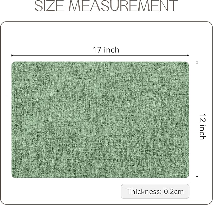 Romanstile Vinyl Placemats Set of 4-12 X 17 Inch - Faux Leather 100% Waterproof Oil-Proof Wipeable Place Mats, Heat Resistant Reversible PU Table Mats for Kitchen Dining Party Outdoor, Dark Green