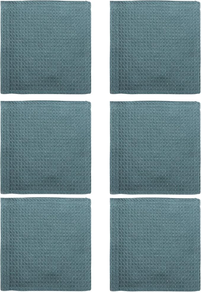 Vintage Vista 100% Cotton Waffle Dish Cloths (Pack of 6) - Dish Rags for Washing Dishes - Reusable & Highly Absorbent Kitchen Towels - Kitchen Rags fo Easter - (12" x 12" - Dark Green)