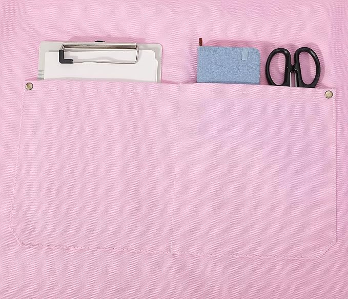 AFUN Chef Aprons for Men Women with Oversized Pockets, 16-Ounce Cotton Canvas Cross Back Heavy Duty Work Apron (Light Pink)
