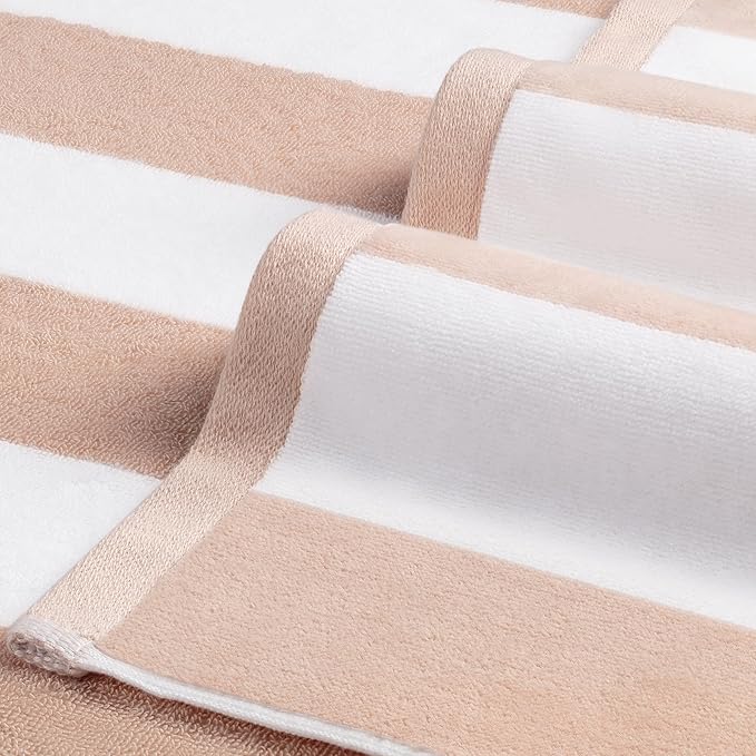 LULUHOME Large Oversized Beach Towel - Big Cotton Towel 36 x 70 Inch Striped Pool Towel, XL Cabana Soft Swimming Towel for Adult Men Women,Blush