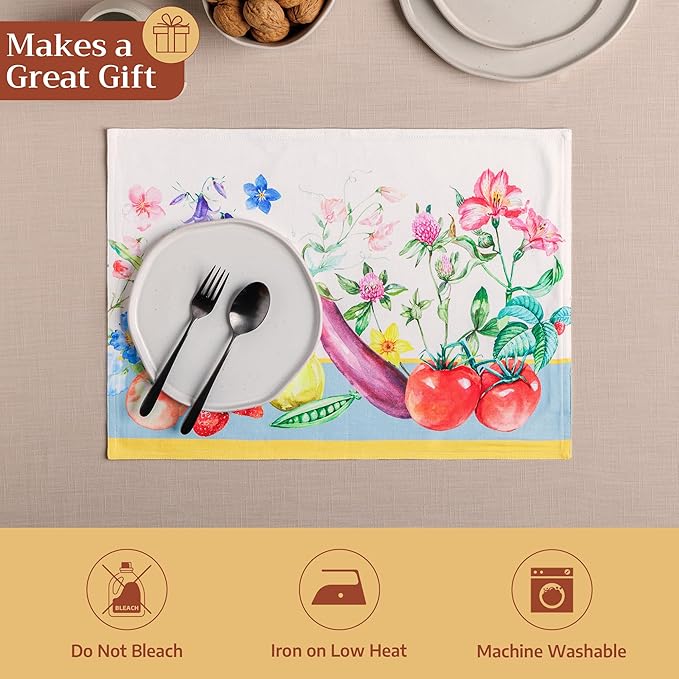 Maison d' Hermine Placemats Set of 4 100% Cotton Washable Cloth Place Mats Reusable Table Mats for Kitchen Dining Party Wedding Gifts for Mothers Day Spring/Summer (Giverny, 13" x 19")