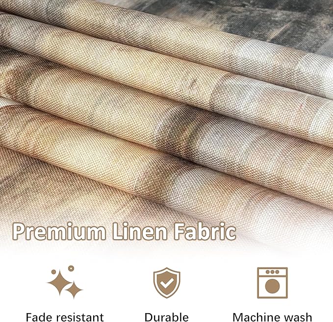 Brown and Gray Table Runner and Placemats Set of 6 Farmhouse Washable Linen Place Mats Rustic Abstract Art Table Decor for Kitchen Dining Coffee Outdoor Party (Brown and Gray, 13"x71"+12"x18")
