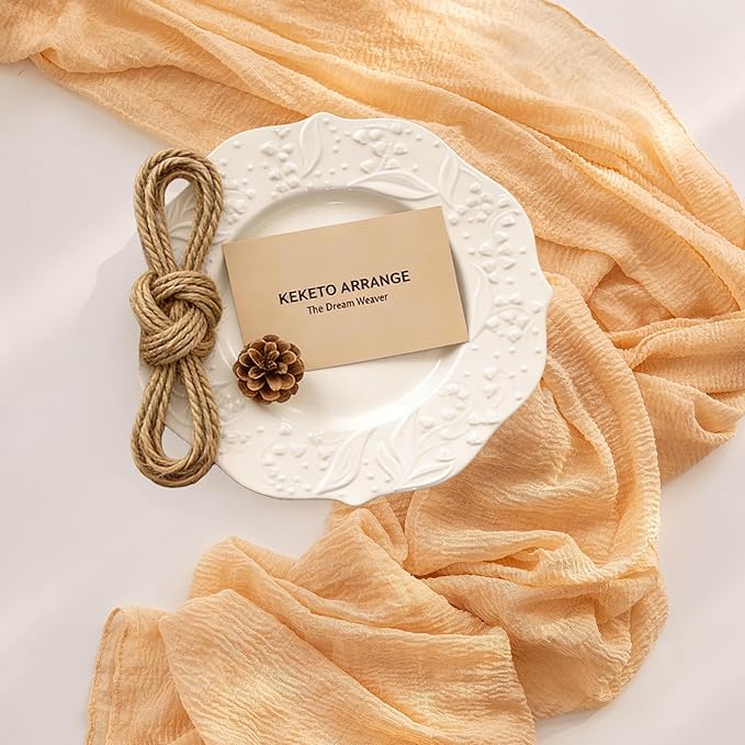 Keketoarrange Deep Beige Cheesecloth Table Runner Rustic Boho Butter Gauze 120 Inch 10 FT Cheese Cloth for Wedding Baby Bridal Shower Birthday Engagement Party Long Sheer Spring Home Decorations