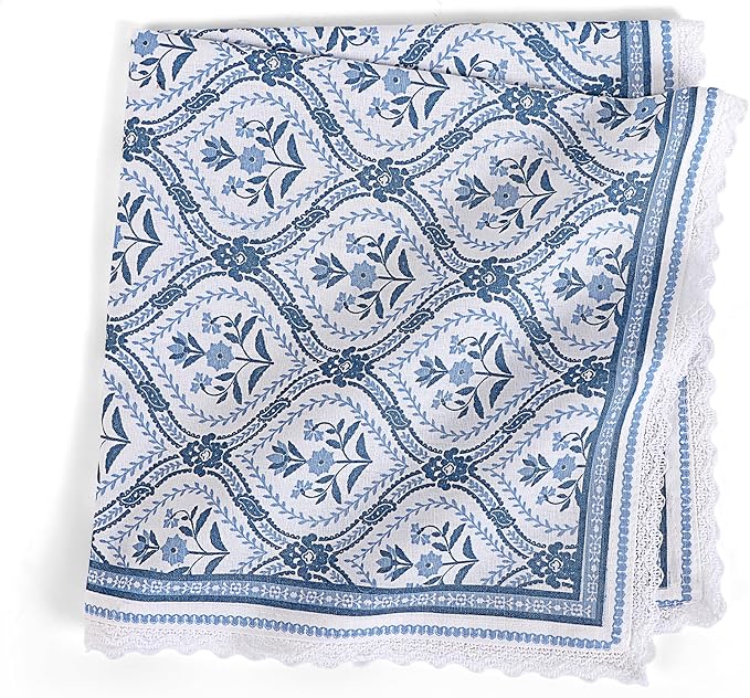 Fingercraft Dinner Cloth Napkin Cotton Linen Blend 12 Pack Mitered Corners with Elegant Lace for Everyday Use Napkins are Pre Shrunk and Good Absorbency (Damask, 20in x 20in (Set of 12))