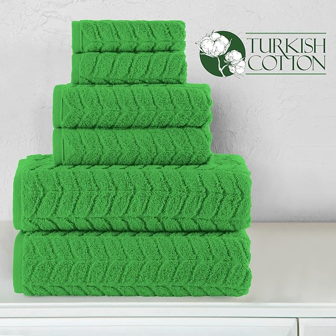 Elegant Comfort Luxury 6-Piece 100% Turkish Cotton Jacquard Braided Textured Premium Hotel Quality Towel Set– Soft and Absorbent, Includes 2 Bath Towels, 2 Hand Towels and 2 Washcloths, Emerald Green