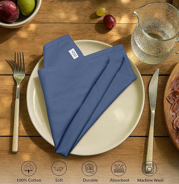 Ruvanti Cloth Napkins Set of 6, 100% Cotton High GSM 18x18 Inches Soft, Washable, Highly Durable & Absorbent, Perfect for Parties, Christmas, Thanksgiving Dinners – Bijou Blue