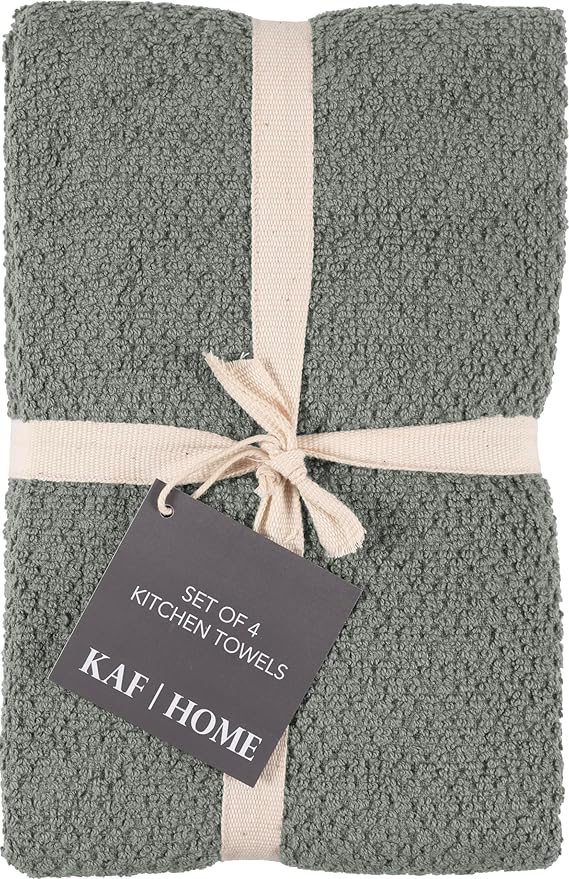 KAF Home Set of 4 Deluxe Popcorn Terry Kitchen Towels | 20 x 30 Inches | 100% Cotton Kitchen Dish Towels (Agave Geen)
